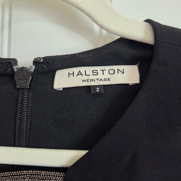 Halston Heritage Black Sleeveless Beaded Neckline Sheath Dress Size 2 - Picture 2 of 9